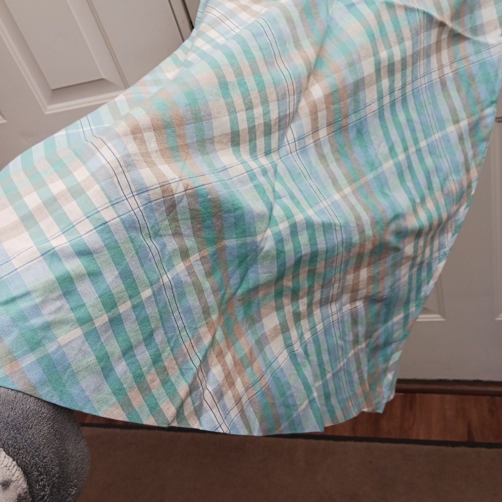 LL Bean Dress Size 6 Linen Cotton Blue Green Plaid V-Neck A-Line Spring Casual - Picture 7 of 7